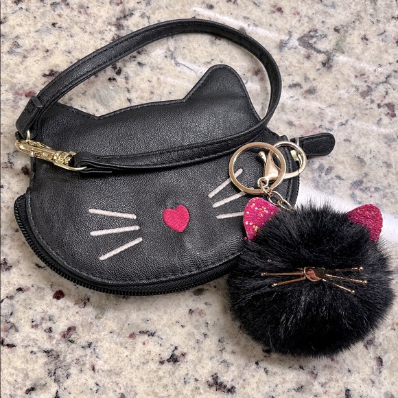 Betsy Johnson Cat Wristlet with Cat Bag Charm Key Fob Set EUC - Picture 1 of 12